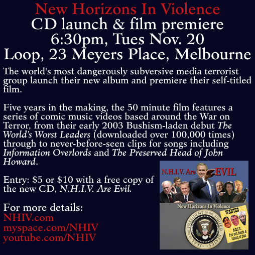 N.H.I.V. CD launch and film premiere - Loop, 6:30pm, Tues Nov 20
